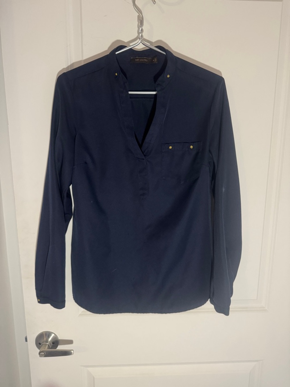 The Limited Navy Blouse with Subtle Collar